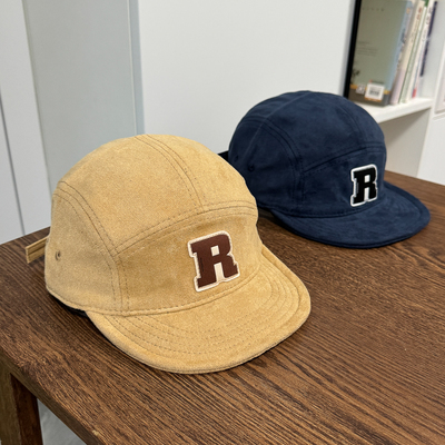 韩版工装R贴布麂皮绒短檐鸭舌帽