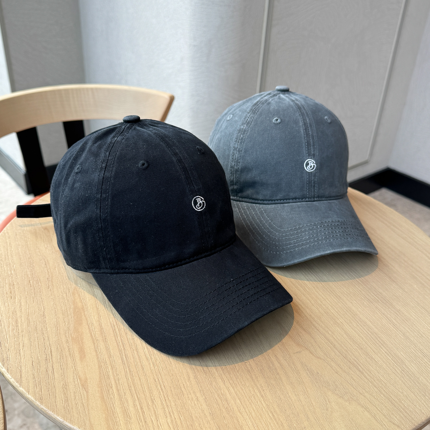 韩版B字母水洗棉软顶棒球帽男女