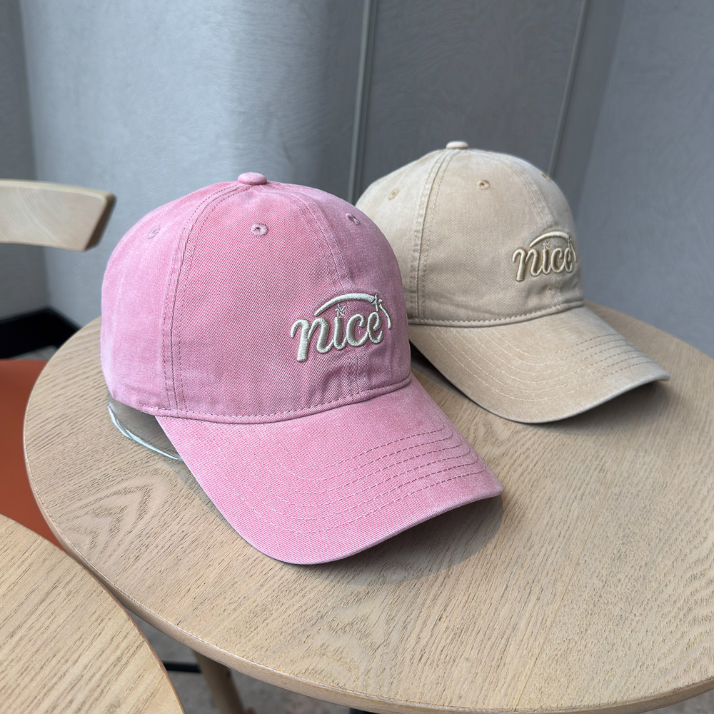 秋韩版nice刺绣棒球帽子粉色