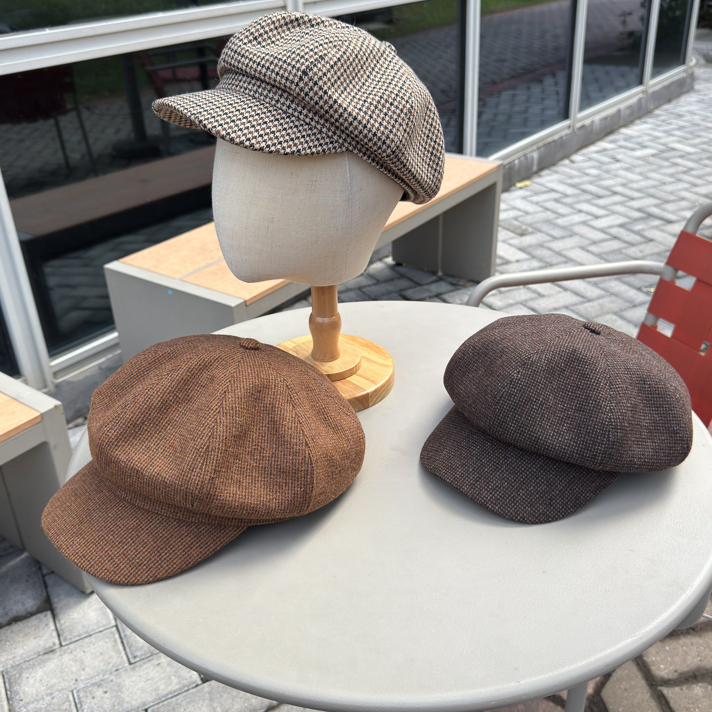 秋冬复古千鸟格羊毛混纺八角帽子女英伦风时尚百搭细格子画家帽潮