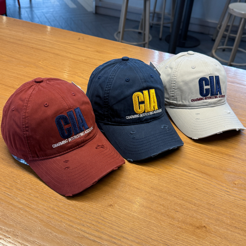 新款美式复古刺绣CIA字母棒球帽子男女韩版破洞遮阳个性鸭舌帽潮