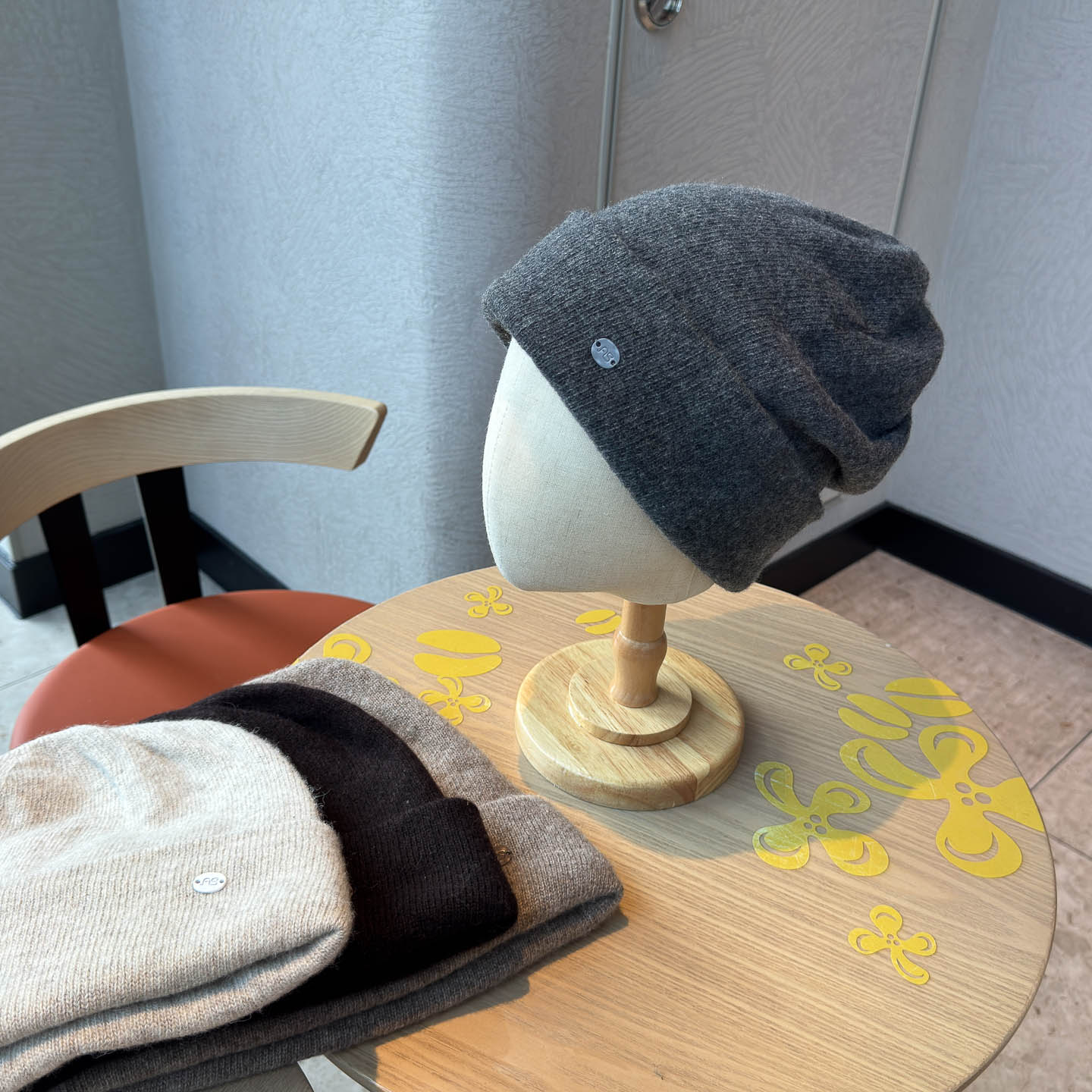 秋冬日系纯色羊毛保暖针织帽男女