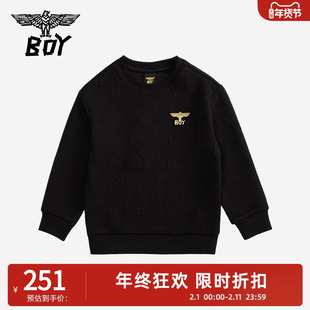 BOY童装 25秋新款儿童卫衣 黑色基础款打底套头衫男女童中大童