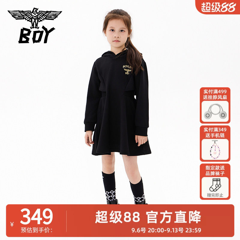 BOY童装  秋新款儿童黑色连衣裙时尚潮流收腰裙子女童中大童