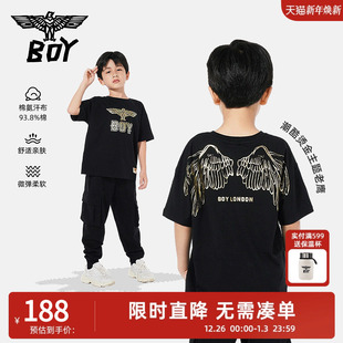 黑金翅膀印花款 BOY童装 T恤舒适休闲运动经典 男女童短袖 夏季