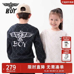 潮牌上衣满印圆领套头卫衣男女童中大童 新款 BOY童装 25春秋季