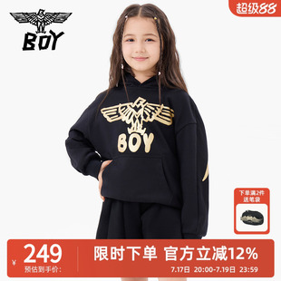 BOY童装 秋冬烫金老鹰翅膀潮牌时尚连帽套头卫衣男童女童