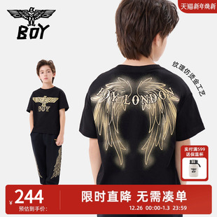 老鹰翅膀字母黑金百搭T恤男女童儿童短袖 经典 潮酷夏季 BOY童装