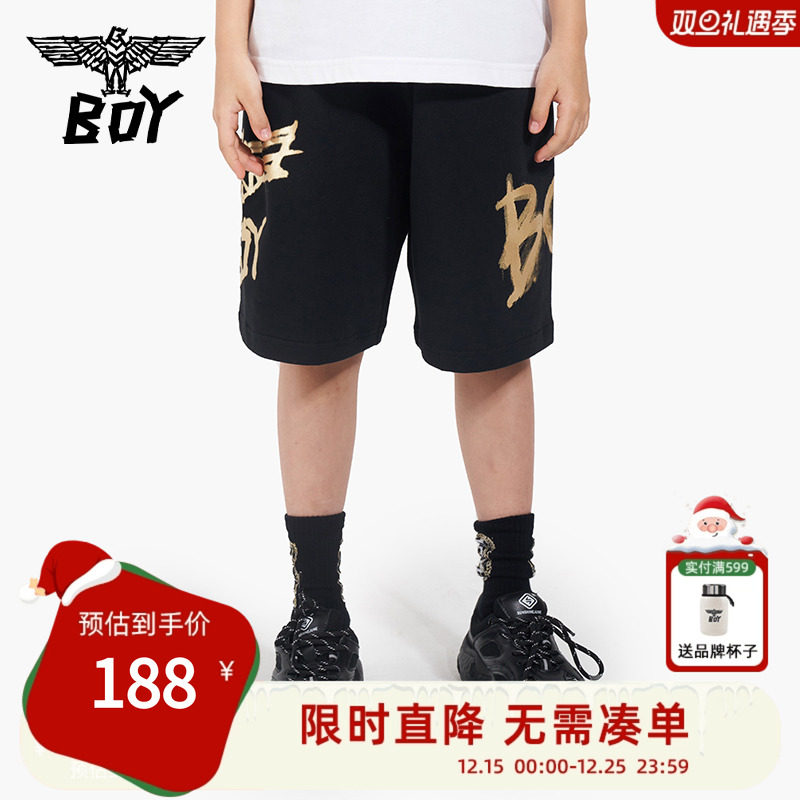 BOY童装 儿童运动中筒裤夏季潮流百搭针织直筒短裤潮牌透气男女童