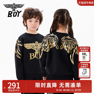 BOY童装 潮牌大翅膀老鹰烫金印花上衣男女童 秋冬圆领套头卫衣时尚