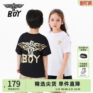 圆领男女童潮流老鹰烫金印花T恤百搭舒适 短袖 BOY童装 儿童夏季