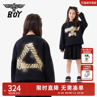 BOY童装 秋冬男女童潮牌上衣烫金老鹰舒适针织圆领套头卫衣
