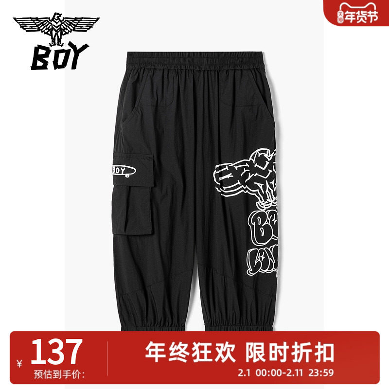 BOY童装 夏季男女童宽松时尚潮酷七分裤老鹰图案柔软K33481