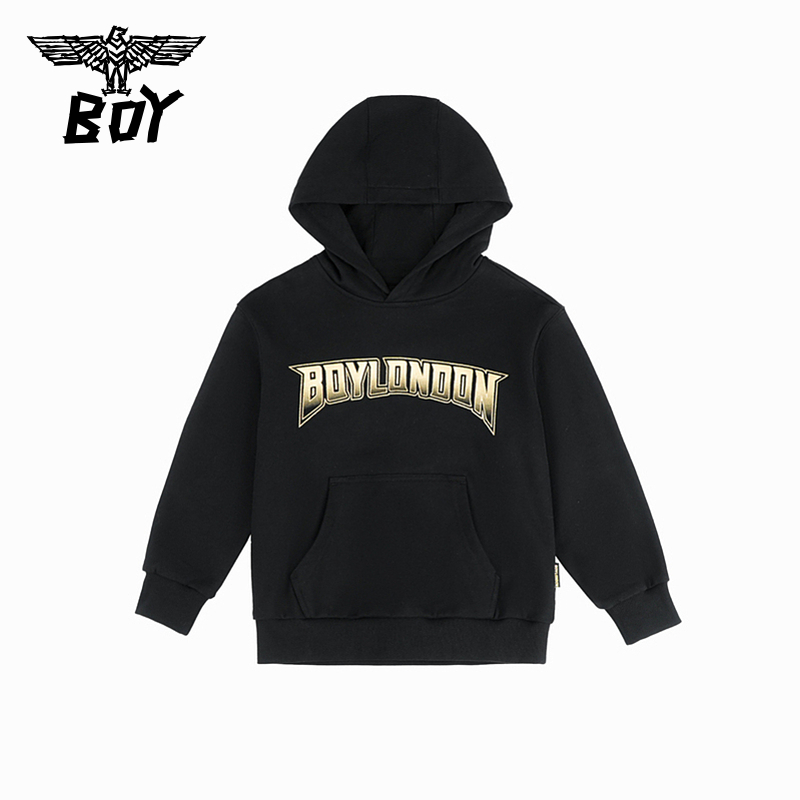 BOY童装 25春秋季潮牌长袖烫金翅膀休闲百搭连帽套头卫衣男女童