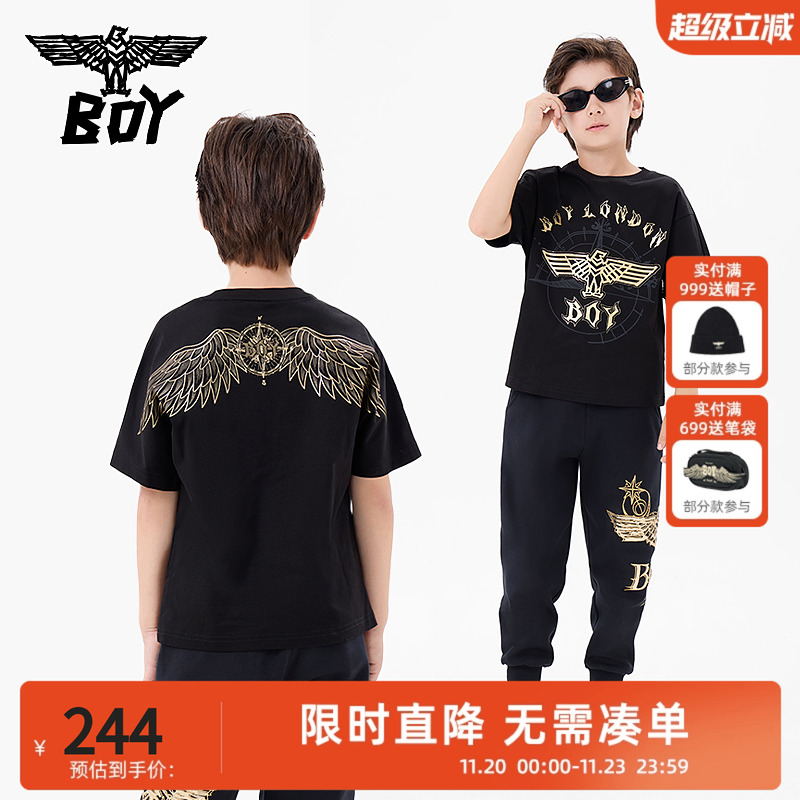BOY童装男女童T恤酷帅黑色魔法翅膀童趣百搭秋季宽松短袖