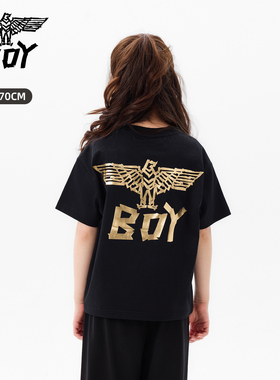BOY童装26春夏新品潮牌短袖T恤女圆领老鹰印花宽松落肩袖上衣