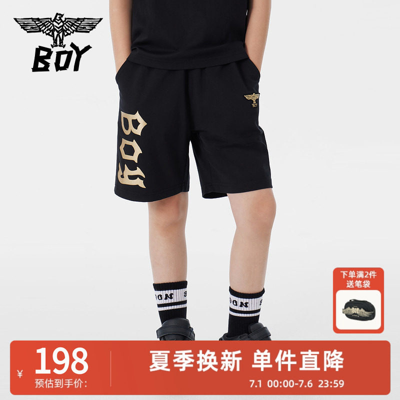 BOY童装 儿童夏季 宽松中裤侧边印花潮流时尚休闲短裤男女童