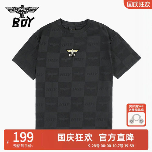 BOY童装 夏季儿童潮牌短袖T恤 格纹满印时尚宽松男女童中大童