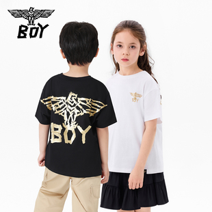 圆领男女童潮流老鹰烫金印花T恤百搭舒适 短袖 BOY童装 儿童夏季