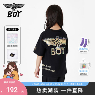 BOY童装 短袖 男女童圆领烫金LOGO宽松百搭T恤K01113