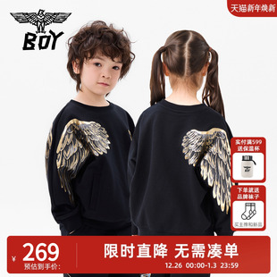 烫金男女童中大童 百搭宽松圆领套头卫衣蝙蝠袖 BOY童装 春秋季