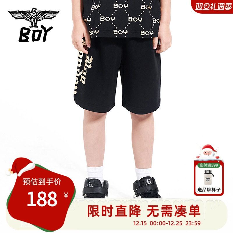 BOY童装 儿童春夏潮流百搭短裤黑金经典男女童宽松针织直筒五分裤