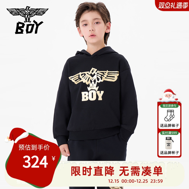 BOY童装 秋冬烫金翅膀时髦潮酷长袖连帽套头卫衣男童女童