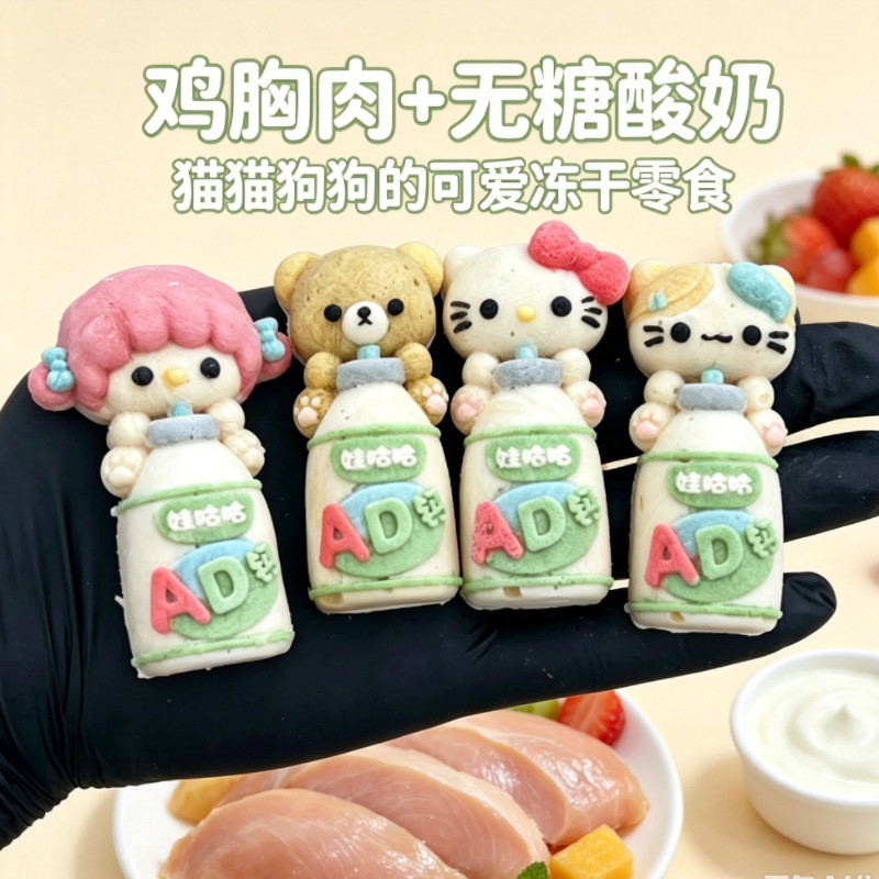 可爱冻干宠物零食鸡肉酸奶卡通猫咪零食小狗冻干精致配餐营养奖励