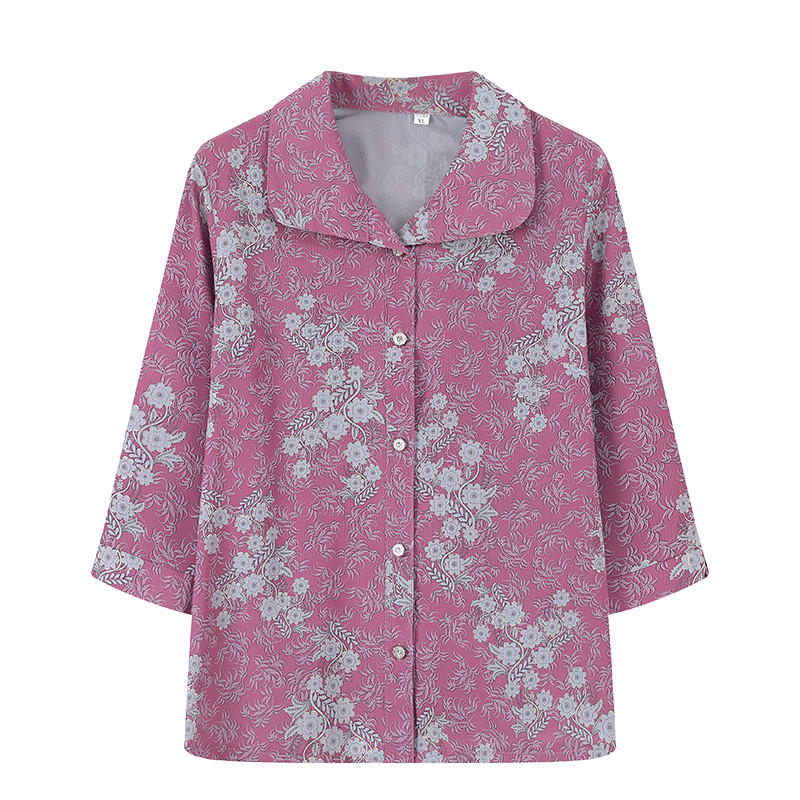 奶奶装夏装七分袖衬衣妈妈夏季套装上衣裤子两件套老年人衣服女
