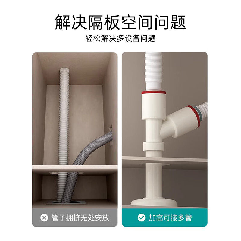 洗衣机下水管加高加长三通专用地漏接头排水道防臭塞防溢水三头通