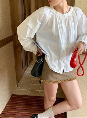 3th Morning 早春新款 甜美减龄蕾丝花边圆领长袖衬衫ZY3882