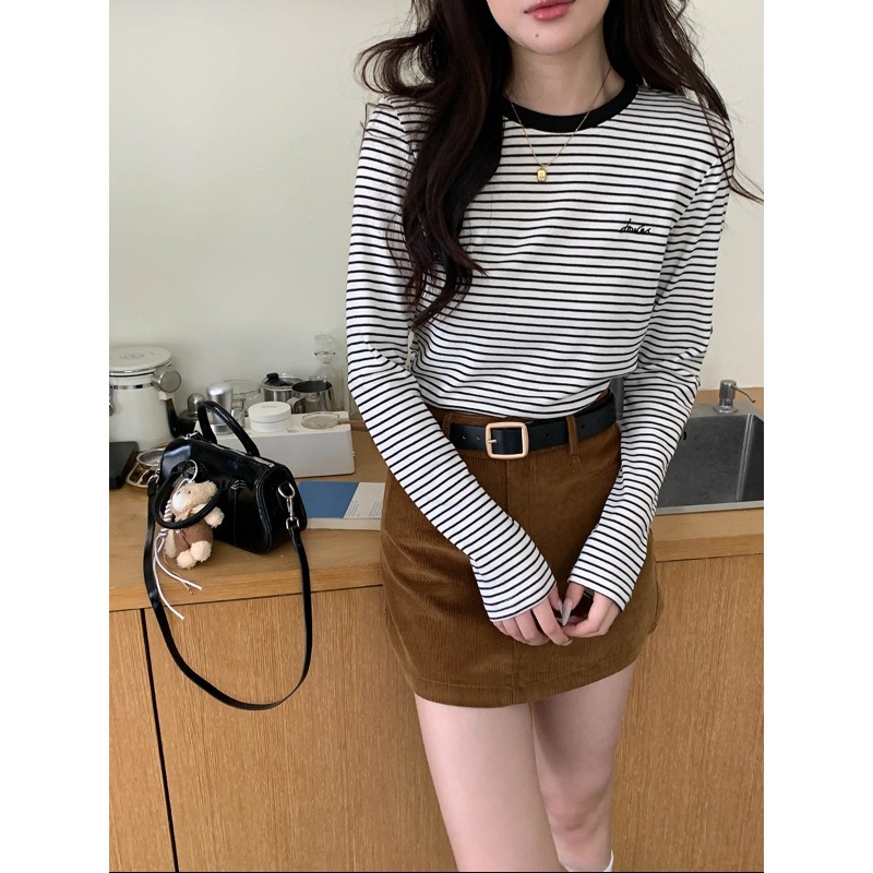 3th Morning 叠穿时髦精 韩版休闲撞色条纹T恤打底衫ZY3501
