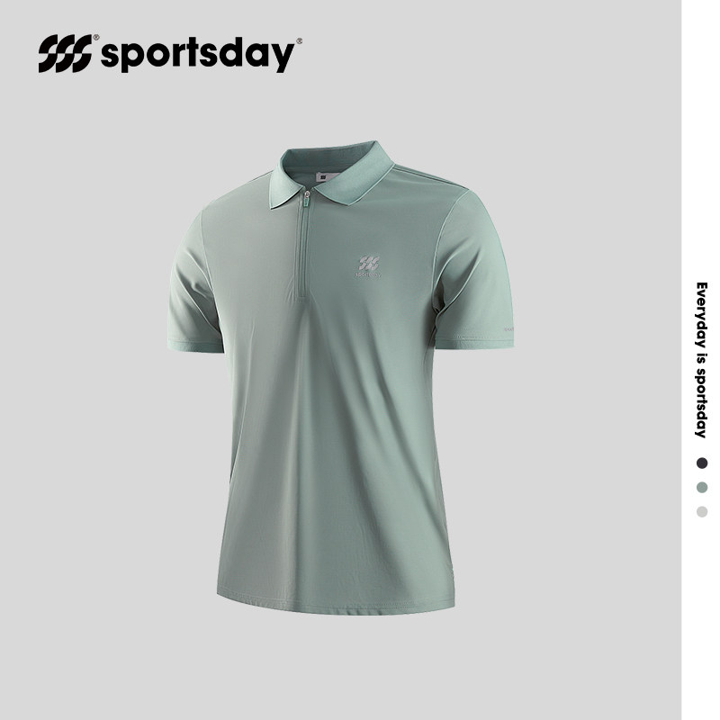 【透气凉爽】sportsday短袖polo衫23春夏新拉链露营运动上衣男