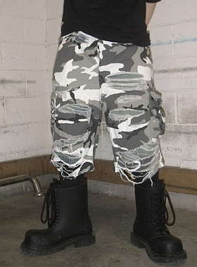 PRDX23夏季新品男士潮流白色迷彩短裤美式复古时尚宽松短裤
