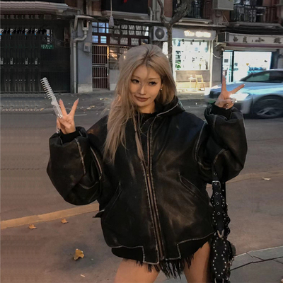 PRDX秋冬新款美式潮流高街重工擦色皮做旧水洗连帽棉服夹克外套