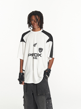 PRDX夏新款男美式圆领印花短袖球衣复古宽松T恤插肩袖潮流运动服