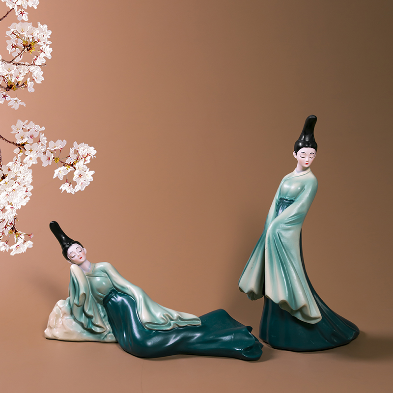 只此青绿仕女摆件古风造景摆件