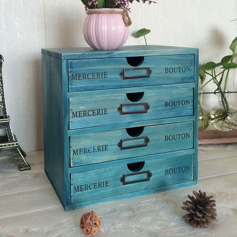 覆古抽屉式桌面杂物整理盒储物盒木质纹身针收纳柜木盒饰品首饰盒