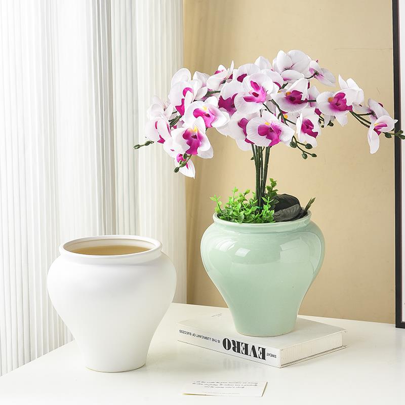 北欧陶瓷花盆家用室内桌面盆栽简约新中式客厅轻奢高级蝴蝶兰套盆