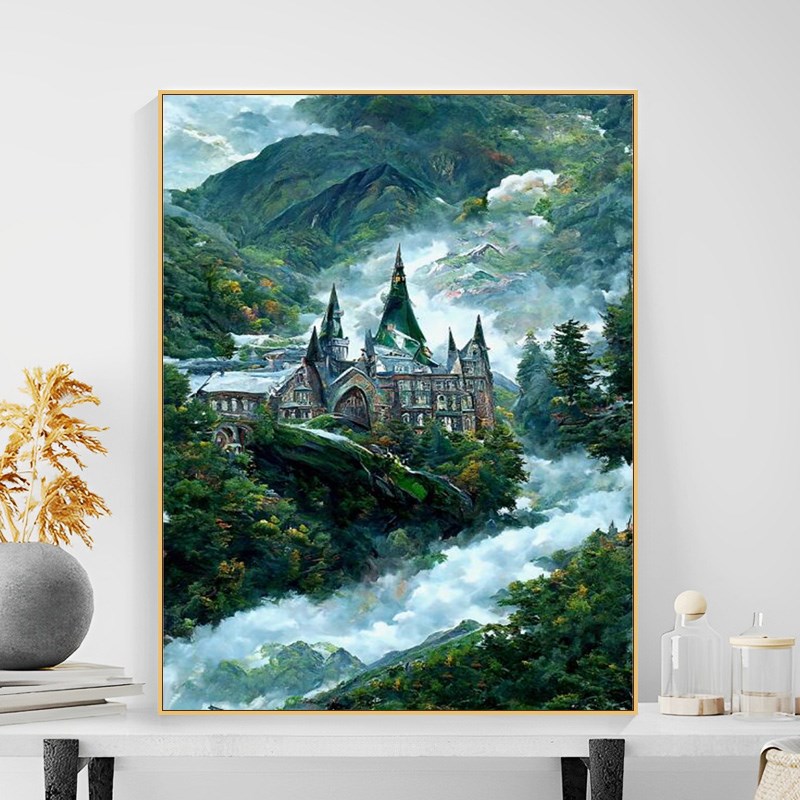 梵高的霍格沃茨diy数字油画填充填色手工油彩画风景手绘丙烯画画