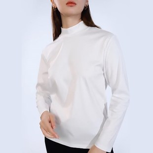 长袖 高领睡衣女纯棉宽松显瘦大码 家居服睡衣上衣全棉纯色简约内衣