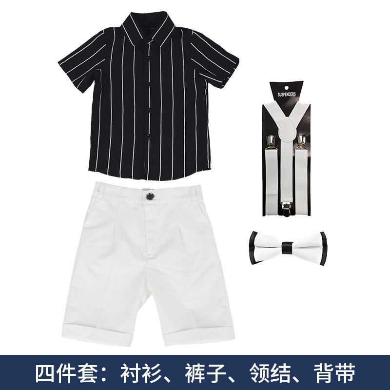 六一儿童节男童礼服夏季背带裤套装男孩帅气短袖主持人走秀演出服