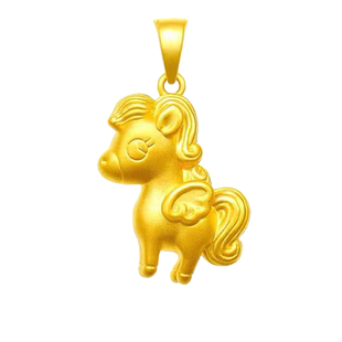 3D硬金公主马黄金吊坠女999足金生肖马项链挂坠新款纯金正品坠子