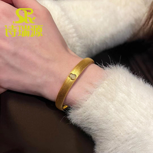 黄金点钻葫芦手镯女999足金镶嵌福禄手环新款拉丝金镯子正品礼物