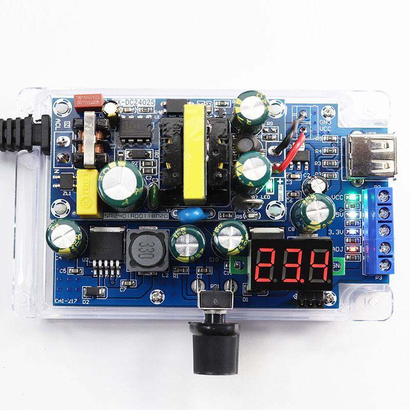 可调直流稳压电源 用于DIY制作套件供电 电子实验 带外壳24V12V1A