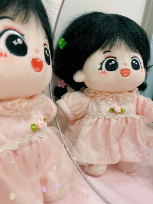 原创手工超级甜美20cm棉花娃娃粉色少女连衣裙娃衣服着替甜妹本妹
