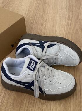 Trends！小众美式复古灰色女2024年新款厚底百搭爆款运动休闲板鞋