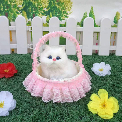 花篮会叫仿真小猫咪毛绒玩具儿童礼物可爱公仔模型摆件小兔狗玩偶