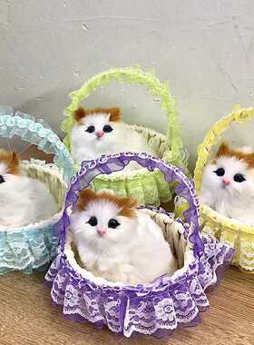 小猫咪儿童玩具提篮仿真女孩发光花篮篮子猫咪猫咪玩偶生日礼物