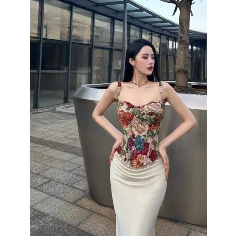 复古提花性感立体鱼骨束身抹胸女春夏季新款收腰显瘦鱼尾半身长裙